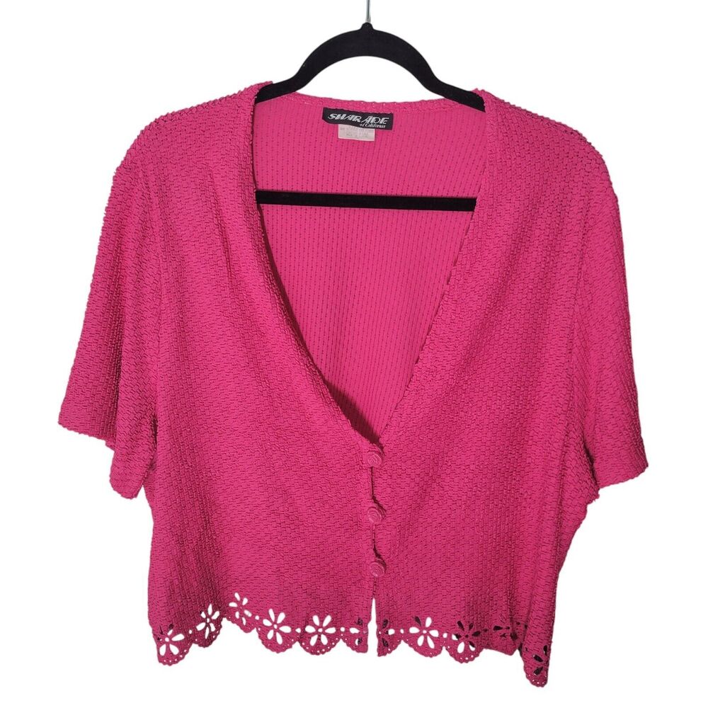 Sharade of California Womens Sz 18 Pink Solid Short Sleeve Cropped Cardigan
